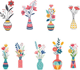 Obraz premium Set of contemporary art flowers in colorful vases