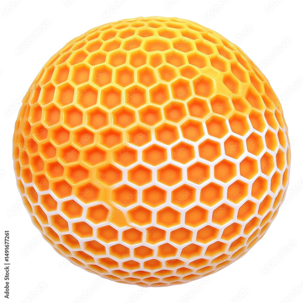 Aufkleber bright orange honeycomb sphere with hexagonal pattern depicting geometric structure and 3d sculpture