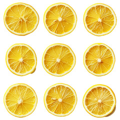 Nine lemon slices arranged in a grid on a colorful background