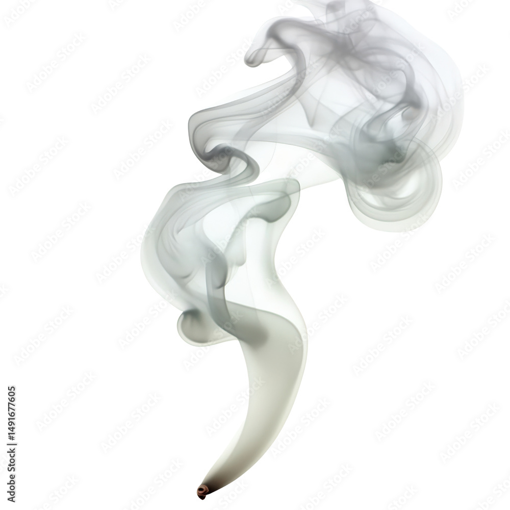 Poster abstract gray smoke tendrils swirling and curling in a mesmerizing pattern against a white backgroun