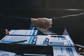 Business handshake for teamwork of business merger and acquisition,successful negotiate,hand...