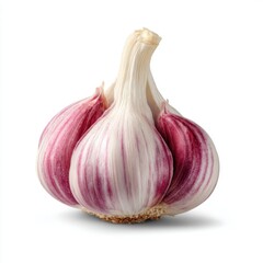 Single garlic bulb close up on white background studio shot natural light food photography healthy cooking ingredient