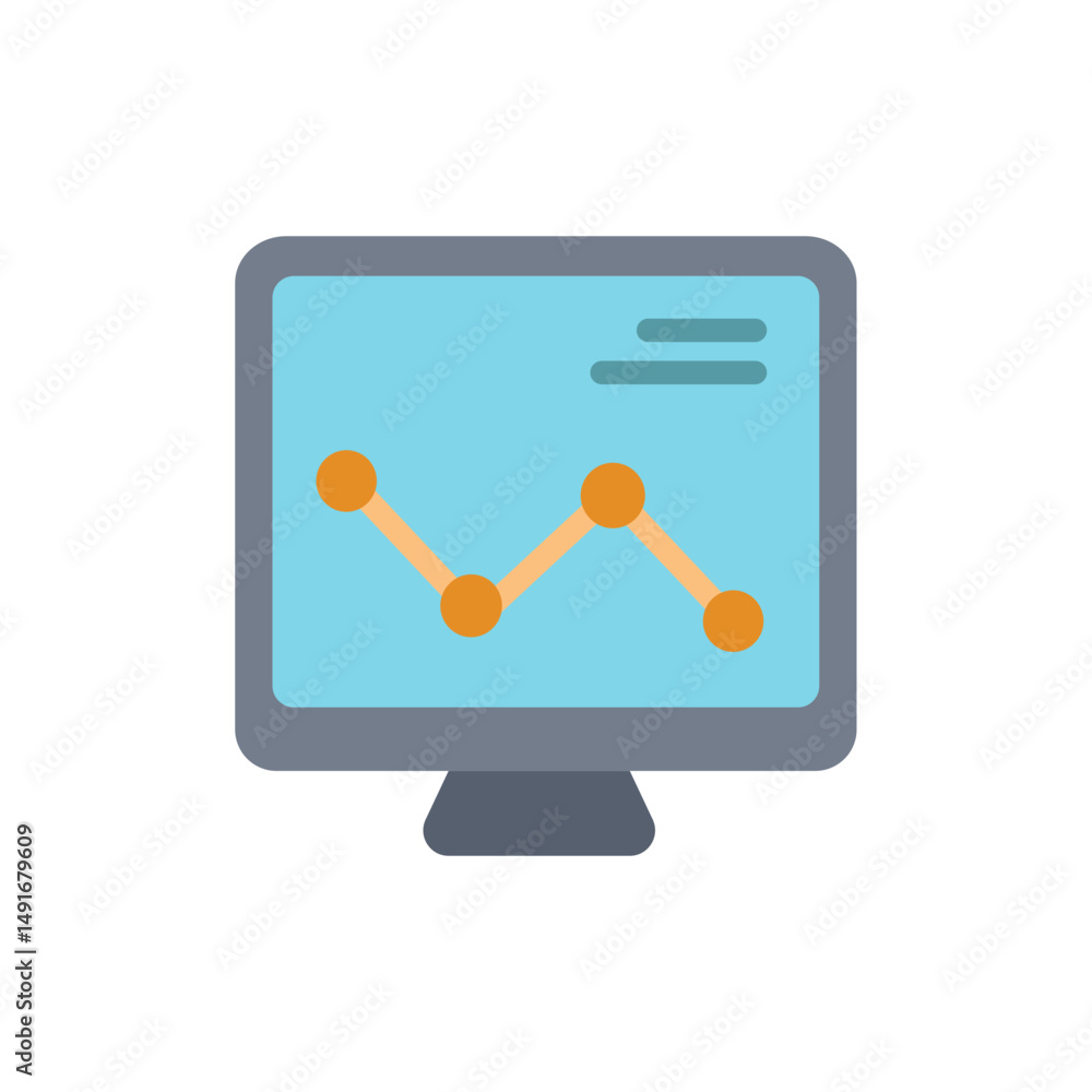 Poster graphical computer display of a financial performance chart, using data points