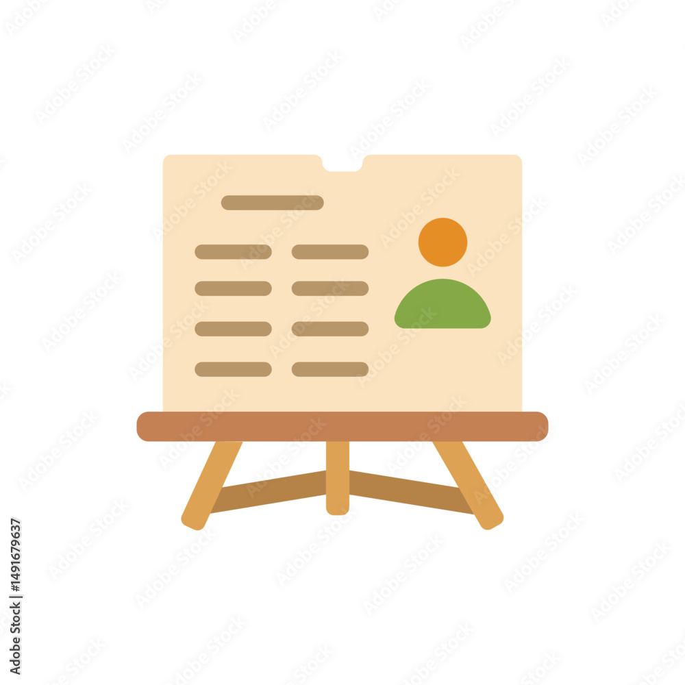 Poster presentation board displaying data analysis alongside a simplified profile icon