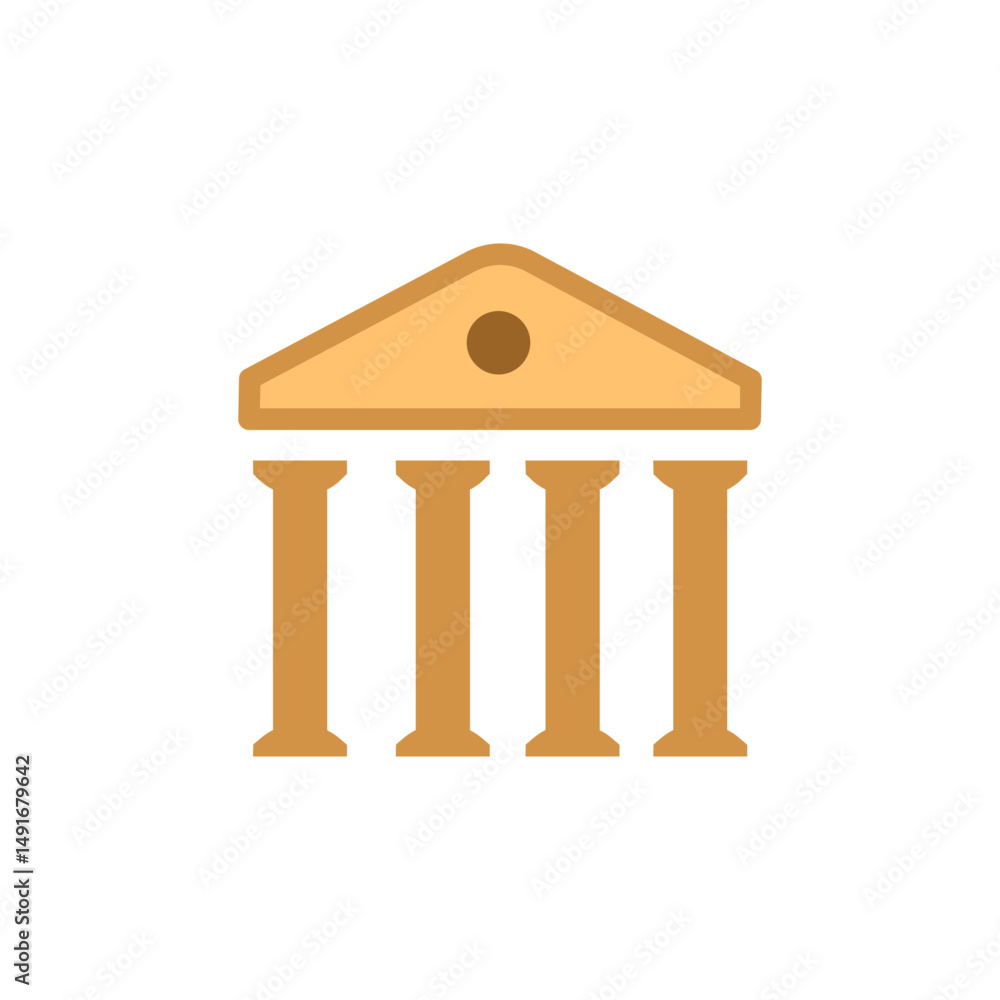Poster symbolic illustration of a classical building with columns on transparent background