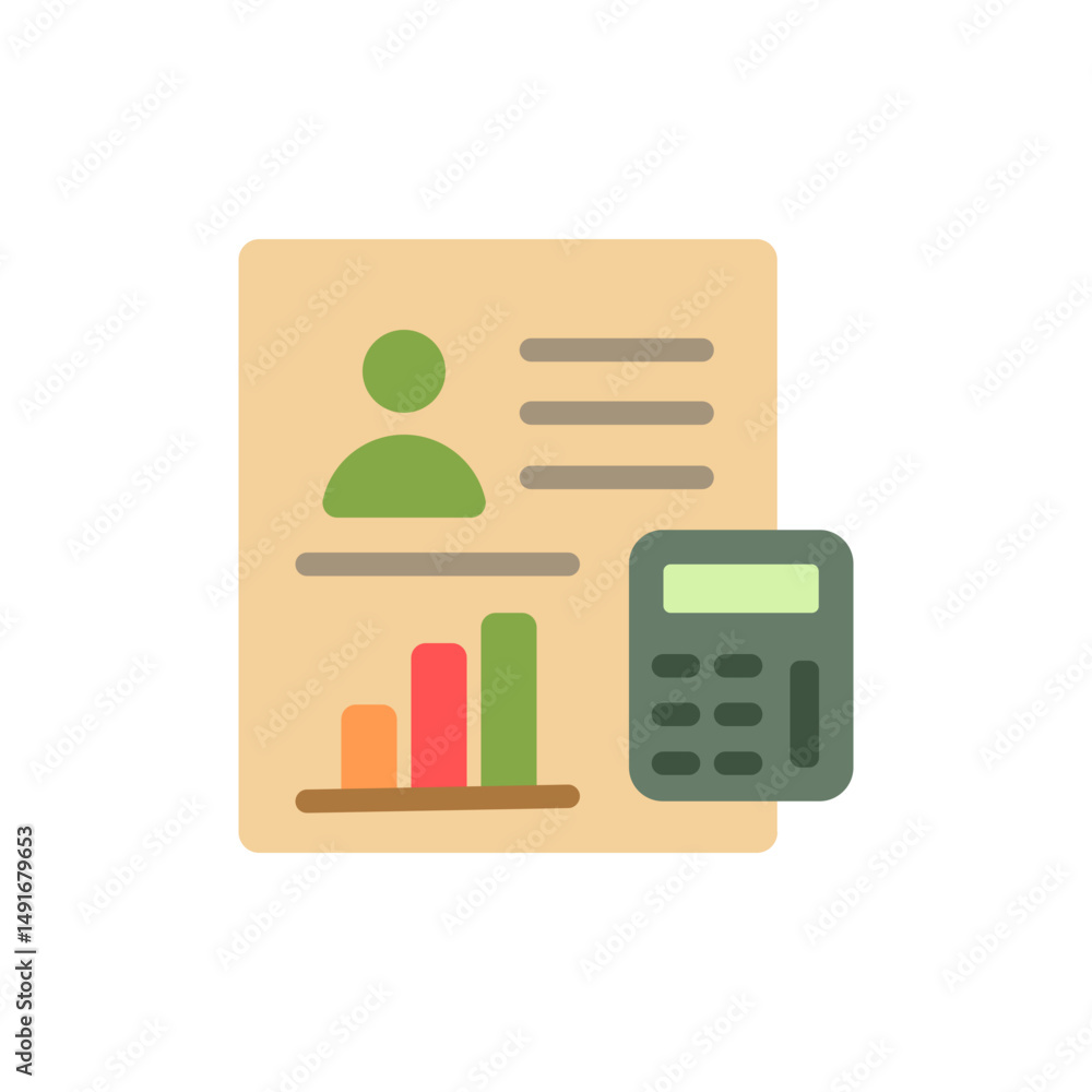 Poster financial report visualization showcasing statistics with business calculation device