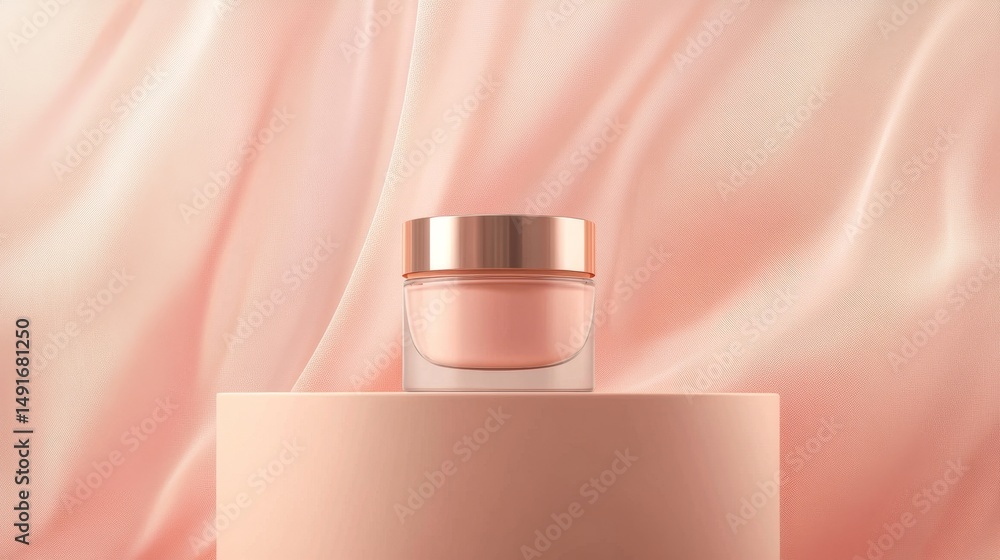 Poster soft peach minimalist podium with cream container in front view