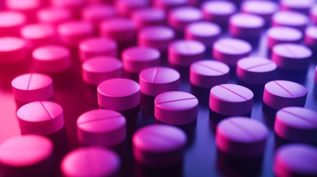 Buprenorphine Tablets Displayed in Neon Pink and Purple Lighting