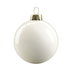 Elegant white Christmas ornament ball with shiny glossy surface and metallic cap for holiday decorations and festive celebrations on white background