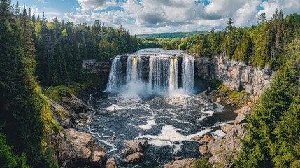 Fototapeta premium Picturesque waterfall cascading into a rocky basin.
