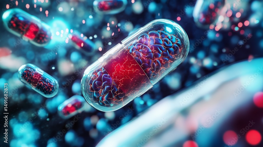 Aufkleber visual representation of brain receptor interaction with pills