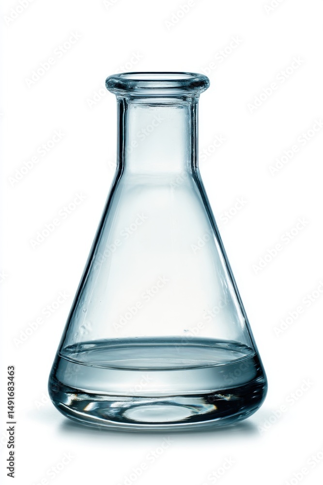 Poster laboratory erlenmeyer flask containing liquid on white background studio shot science experiment edu