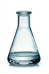 Laboratory Erlenmeyer Flask Containing Liquid on White Background Studio Shot Science Experiment Education