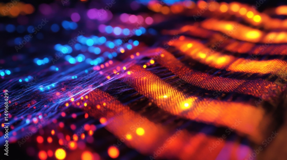 Poster vibrant metallic surface with luminous patterns and light reflections