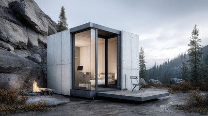 Modern Cabin Retreat Concrete Cube Home Nestled in Mountain Wilderness.