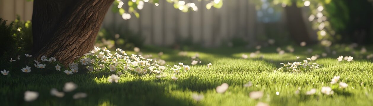Sunny garden spot with flowering plants