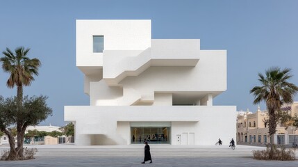 Fototapeta premium Abstract White Architecture Modern Building in Sharjah with United Arab Emirates.