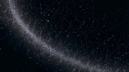 Dark cosmic scene with swirling nebula of white stardust particles on black background, creating abstract galactic space effect - Powered by Adobe