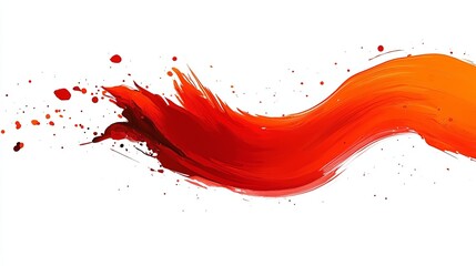 Dynamic red and orange paint strokes in a wave-like pattern against a white background, showing texture and movement