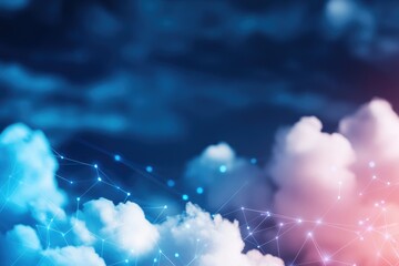 Digital network in the clouds conceptual data connection with sky and geometric patterns