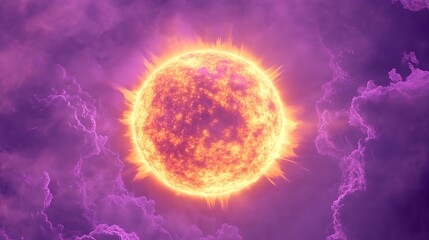 Fiery sun and purple clouds