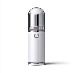 Studio Shot of White Cylinder Container with Silver Cap on White Background