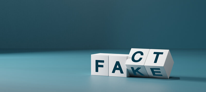 Flipping Wooden cube block for change fake to fact , news and social media concept.