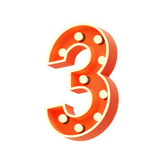3D Number 3 Shape Marquee Lights Text