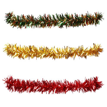 Festive tinsel garland in red gold and green colors ideal for Christmas decorations