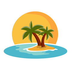 Obraz premium tropical island with palm trees isolated on white