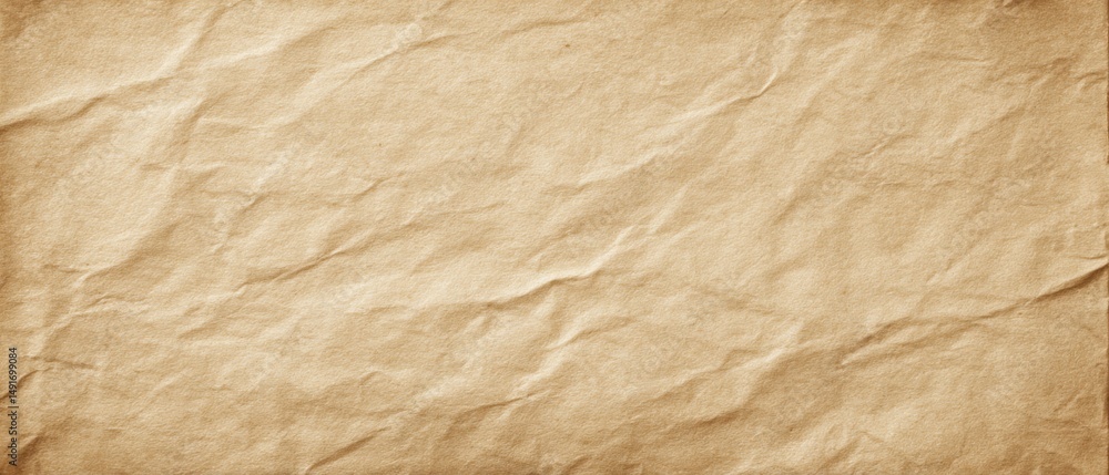 Poster close up of crumpled brown paper texture background from above for crafts and design projects