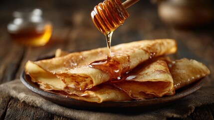 Crepes topped with maple syrup