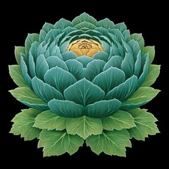 Obraz premium Stylized Teal and Green Lotus Flower with Gold Center