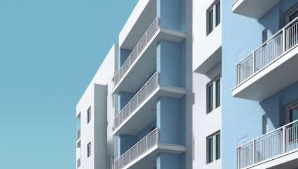 Modern apartment house with a fresh, sleek design and large windows, enhancing its residential appeal.