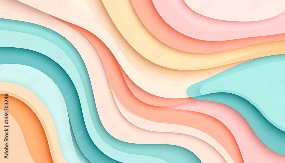 Aufkleber a vibrant, abstract design featuring flowing, layered shapes in soft pastel colors, creating a dynam