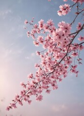 Obraz premium Floating pink sakura petals against a pale pastel sky , cherry blossom petals, pastel colors, ethereal