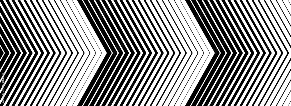 Poster Black arrow gradient direction background. Repeated triangle gradation pattern. Halftone fading angle stripe texture. Thin to thick speed line concept backdrop for poster, print, cover, banner. Vector