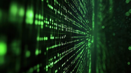 Dynamic digital data stream in a dark tunnel.