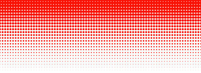 Red color halftone gradient texture. Vanishing cartoon polka dot background. Repeating dotted gradation pattern. Fading comic pop art overlay backdrop. Raster halfton patern effect wallpaper. Vector