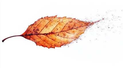 Disintegrating autumn leaf against a white background, captured mid-dissolution, showcasing intricate detail and texture