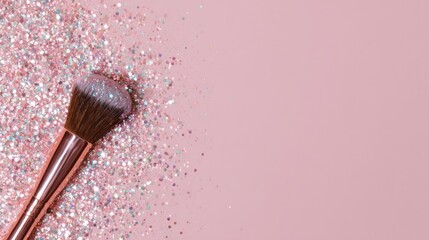 Pink makeup brush with glitter