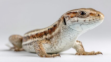 Obraz premium A common lizard with scaly skin, sitting in the center of the frame, white background, sharp detail, natural lighting, high-resolution photography