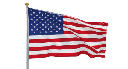 Fototapeta premium View of a waving american flag with stars and stripes against a white background