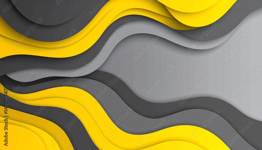 Aufkleber abstract design featuring flowing waves in yellow, gray, and black, creating a modern and dynamic vi