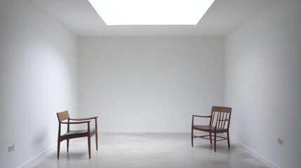 Fototapeta premium Interior design of a minimalist room with light furniture.