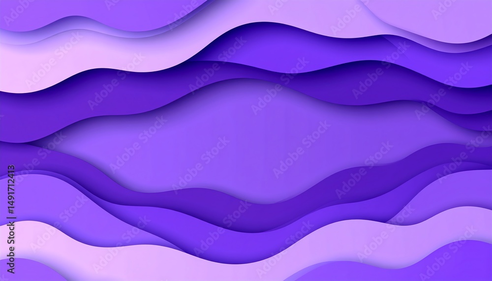 Poster abstract layered waves in varying shades of purple, creating a modern and visually appealing backgro