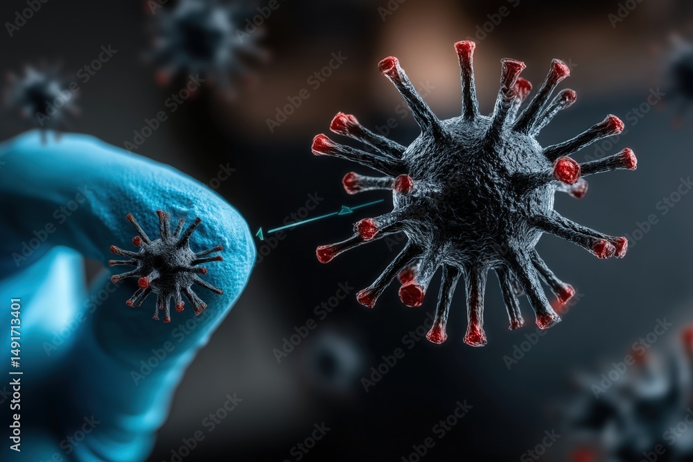 Poster analyzing virus outbreaks laboratory setting scientific visualization close-up microscopic view heal