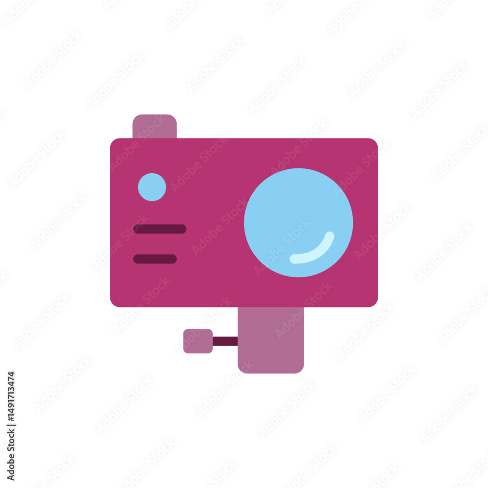 Poster stylized depiction of an action camera with smooth forms and a clear lens