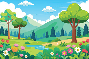 summer landscape with mountain vector illustration