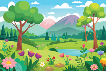 Fototapeta premium summer landscape with mountain vector illustration